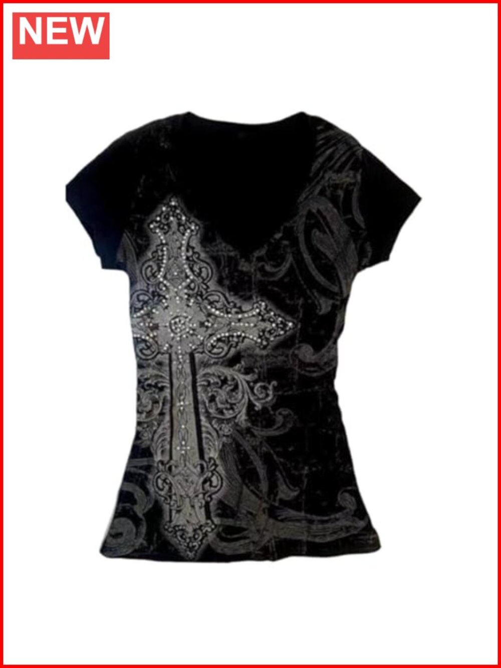 Y2K Grunge Crop Top Polyester V-Neck Short Sleeve Streetwear Tee